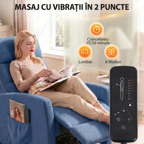 HOMCOM Fotoliu Masant Reclinabil 160°, Chenille cu Suport pentru Picioare și Telecomandă, Albastru Închis | Aosom Romania