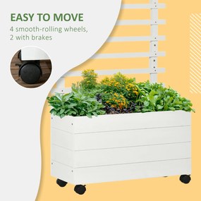 Outsunny Jardinieră Verticală Mobilă cu Suport pentru Plante Cățărătoare, din Lemn de Brad, 4 Roți, 76x30x155 cm, Alb | Aosom Romania