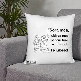 Cadou pentru Sora - Perna Personalizata Sora Mea Te Iubesc Line Art Portrete Colorate, 40x40 cm, Alb Pufos, Husa Detasabila, Perna Inclusa, BEKZ®
