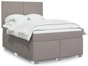 vidaXL Pat box spring cu saltea, gri taupe, 140x200 cm, textil