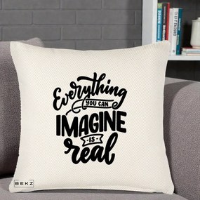 Perna Decorativa Everything You Can Imagine Is Real, 40x40 cm, Crem Reliefat, Husa Detasabila, Perna Inclusa, BEKZ®