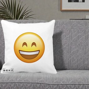 Perna Decorativa Emoji Zambet Mare, 40x40 cm, Alba Mata, Husa Detasabila, Perna Inclusa, BEKZ®