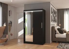 Dulap cu usi glisante si oglinda + iluminare LED, Bario 120 + LED, 120 cmx200 cmx58 cm, ADRK Furniture (Culoare: Alb)