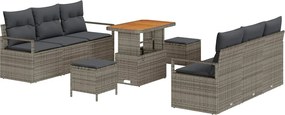 vidaXL Set de canapele pentru grădină 9 pcs Gri Rattan poli