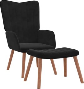 vidaXL Scaun de relaxare cu taburet, negru, catifea