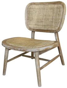 Scaunel din lemn de cauciuc si rattan, cu aspect vintage, French