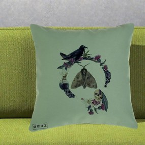 Perna Decorativa Gothic Wreath Corb Moliu Craniu, 40x40 cm, Verde, Husa Detasabila, Perna Inclusa, BEKZ®