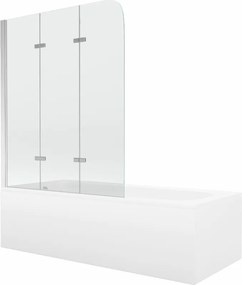 Mexen Vega cadă dreptunghiulară 180 x 80 cm cu înveliș și paravan cu 3 panouri 120 cm, transparent, crom