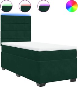 vidaXL Pat box spring cu saltea, verde închis, 90x200 cm, catifea