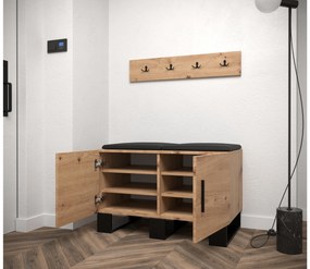Set mobilier pentru hol Amanda 21 (Stejar artisan + piele ecologică Negru). 1086045