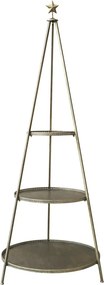 Etajeră metalică vintage, auriu, cu 3 tăvi rotunde și stea în vârf, alamă antichizată, 165,5 x Ø 64 cm, „Étoile”