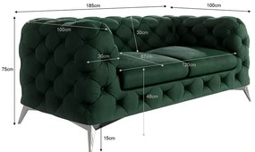 Canapea verde-închis cu tapițerie din catifea 185 cm Chelsea – Ropez