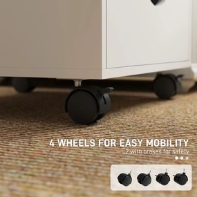 HOMCOM Dulap de birou cu 5 sertare și roți pivotante cu frâne, 40x40x67 cm, alb | Aosom Romania