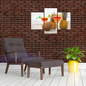 Tablou cu ananas și pahare pe plajă (90x60 cm)