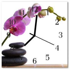 Ceas de perete din sticla pătrat Orchid Flori și plante roz