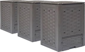 vidaXL Compostoare grădină 3 buc. maro 60x60x83 cm 900 L plastic ratan