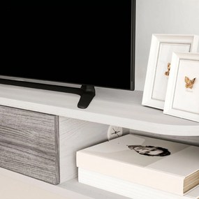 HOMCOM Mobilier TV Suspendat cu 2 Rafturi Deschise și un Dulăpior cu Ușă Rabatabilă, 120x26x16 cm, Gri | Aosom Romania