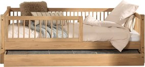 Pat pentru copii în culoare naturală cu extensie suplimentară din lemn de stejar cu somieră 90x200 cm Forrest – Vipack
