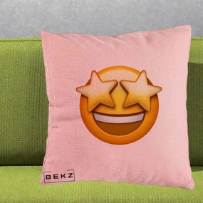 Perna Decorativa Emoji Ochi Stele, 40x40 cm, Roz, Husa Detasabila, Perna Inclusa, BEKZ®