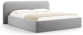 Pat matrimonial gri deschis tapițat cu spațiu de depozitare cu somieră 200x200 cm Elizabeth – Micadoni