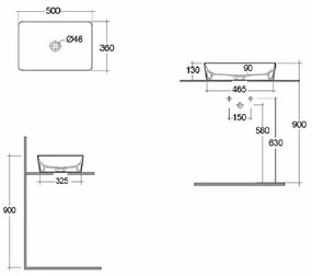 Lavoar pe blat Rak Feeling rectangular 50 cm alb mat