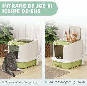 PawHut Litieră pentru Pisici Închisă cu 2 Uși, Tavă și Deodorizant, Verde | Aosom Romania