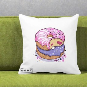 Perna Decorativa Donuts Roz si Mov, 40x40 cm, Alba Mata, Husa Detasabila, Perna Inclusa, BEKZ®