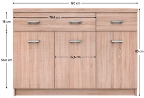 Comoda 3D2S, stejar Sonoma, TOPTY TIP 23