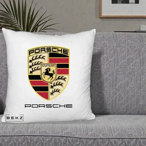 Perna Personalizata Porsche Stuttgart, 40x40 cm, Alb Pufos, Husa Detasabila, Perna Inclusa, BEKZ®
