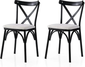 Set 2 scaune EKOL 286 V2, alb/negru, stofa clasica/metal, 42x40x81 cm