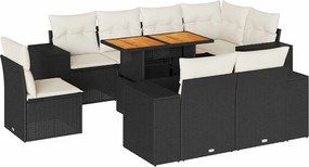 vidaXL Set mobilier de grădină cu perne, 9 piese, negru, poliratan