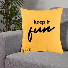 Perna Decorativa Keep It Fun, 40x40 cm, Galben, Husa Detasabila, Perna Inclusa, BEKZ®
