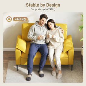 HOMCOM Divan cu Două Locuri Îmbunătățit în Material Textil de Tip Spugna cu Perne Detașabile, Divan Compact Modern cu Brațe și Picioare Metalice pentru Sufragerie, Dormitor, 130x77x84 cm, Galben | Aosom Romania