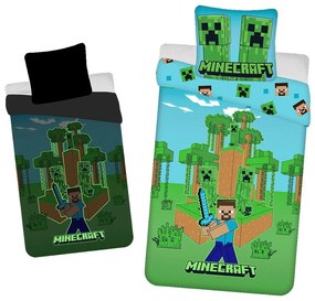 Lenjerie de pat fosforescentă pentru copii din bumbac pentru pat de o persoană 140x200 cm Minecraft "Jungle Fight" – Jerry Fabrics