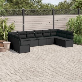 3249924 vidaXL Set canapele de grădină cu perne, 10 piese, negru, poliratan