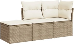 vidaXL Set canapele de grădină, 3 piese, cu perne, bej, poliratan