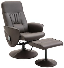 HOMCOM Relaxsessel cu taburet, fotoliu TV rotativ cu 10 puncte de masaj, funcție de culcare, fotoliu de masaj cu telecomandă, buzunar lateral, fotoliu TV, piele ecologică, Maro | Aosom Romania