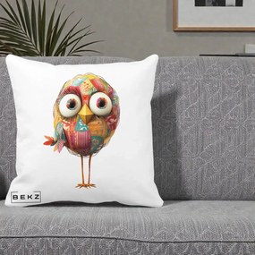 Perna Decorativa Pasare Patchwork cu Gene Lungi, 40x40 cm, Alba Mata, Husa Detasabila, Perna Inclusa, BEKZ®