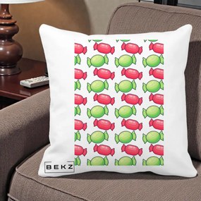 Perna Decorativa Bomboane Craciun Pattern, 40x40 cm, Alba Mata, Husa Detasabila, Perna Inclusa, BEKZ®