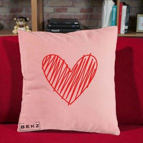 Perna Decorativa Inima Rosie Desen Manual, 40x40 cm, Roz, Husa Detasabila, Perna Inclusa, BEKZ®