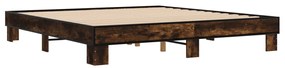 3280219 vidaXL Cadru de pat, stejar fumuriu 200x200 cm lemn prelucrat și metal