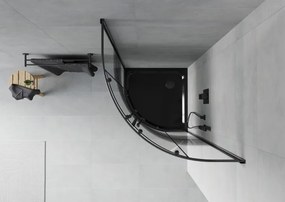 Mexen Rio cabina de duș semicirculară 80 x 80 cm, benzi negre, neagră + cadă de duș Flat, neagră - 863-080-080-70-20-4170B
