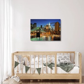 Tablou pe sticlă - Pod cu New York (70x50 cm)