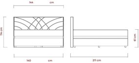 Pat tapițat GINA 140x200 cm, cu saltele și spațiu de depozitare, bej