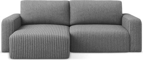 Colțar gri extensibil/cu spațiu de depozitare cu tapițerie din catifea reiată (cu colț pe partea stângă/cu șezlong) Kona – Makamii