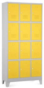 Dulap metalic - 12 cutii, 90 x 40 x 195 cm, picioare fixe, încuietoare cilindrică, galben - ral 1023