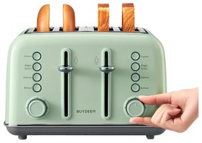 Prajitor de pаine BUYDEEM DT640E, 1800W, 4 felii, 7 programe automate, 7 trepte de prajire, indicatori LED, Tavi pentru firimituri, Pop-up inalt, Verde