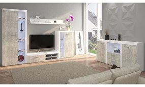Mobilier living Rokara cu comodă (Alb + beton deschis) (iluminat LED). 1058257
