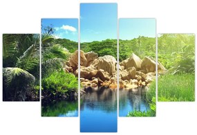 Tablou cu lac în jungla din Seychelles (150x105 cm)