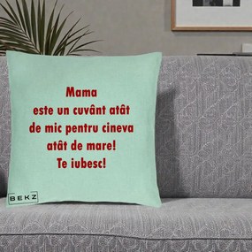 Cadou pentru Mama - Perna Personalizata Mama Cuvant Mic, 40x40 cm, Verde Menta, Husa Detasabila, Perna Inclusa, BEKZ®